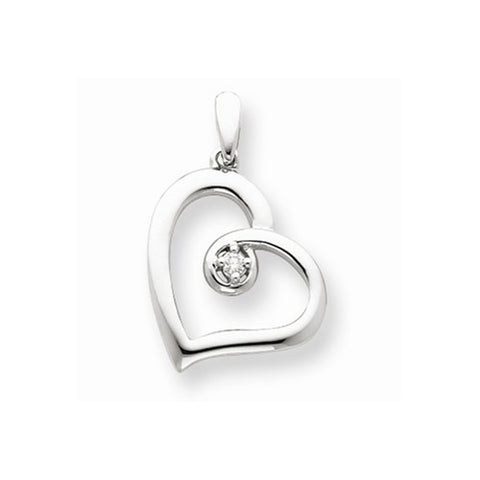 14k White Gold Diamond Heart pendant, Quality AA (G-H Color, SI1-SI2 Clarity, 0.05 cttw), Charm