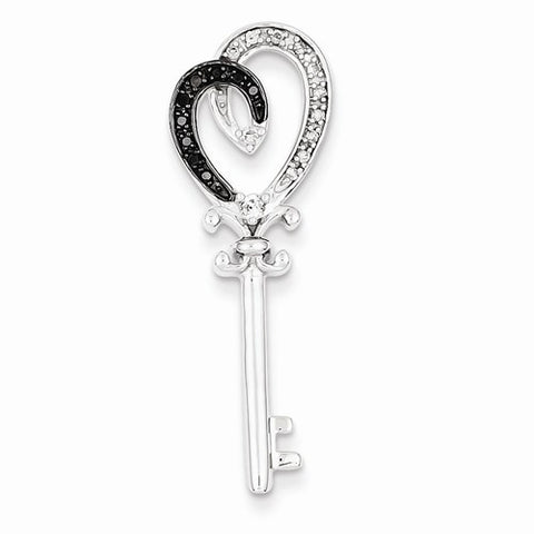14k White Gold Heart Key Pendant, Quality AA (G-H Color, SI1-SI2 Clarity)