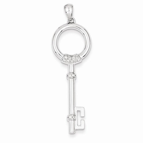 14k White Gold Diamond Key Pendant, Quality AA (G-H Color, SI1-SI2 Clarity, 0.134 cttw)
