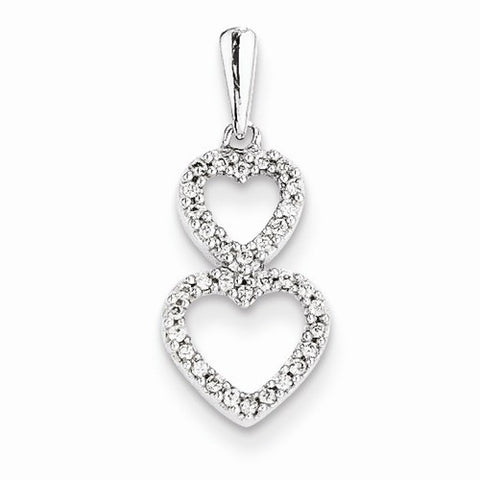 14k White Gold Diamond Stacked Hearts Pendant, Quality AA (G-H Color, SI1-SI2 Clarity)