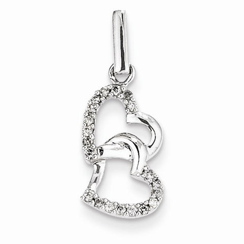 14k White Gold Diamond Two Small Entwined Hearts Pendant, Quality AA (G-H Color, SI1-SI2 Clarity)