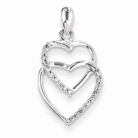 14k White Gold Diamond Two Large Entwined Hearts Pendant, Quality AA (G-H Color, SI1-SI2 Clarity)
