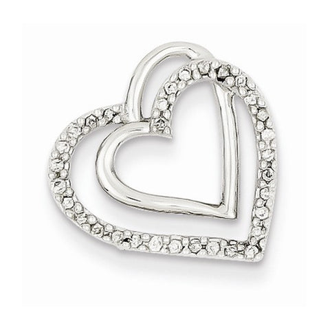 14k White Gold Diamond Double Heart pendant, Quality AA (G-H Color, SI1-SI2 Clarity, 0.1 cttw), Adorable Pendants for Necklace