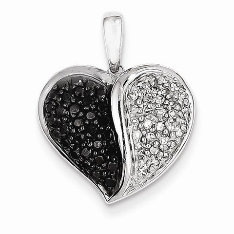 14k White Gold Black & White Diamonds Heart Pendant, Quality AA (G-H Color, SI1-SI2 Clarity)