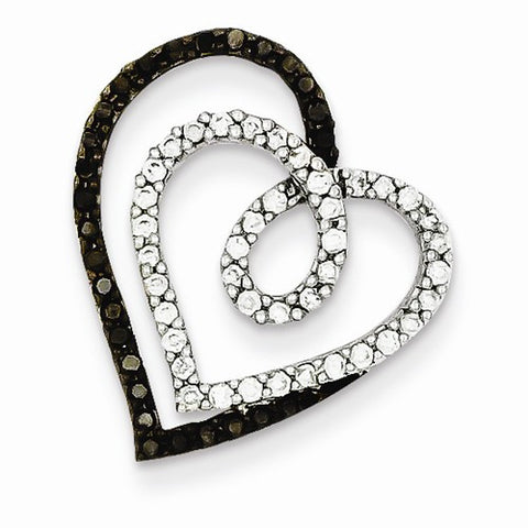 14k White Gold Black & White Diamond Heart Pendant, Quality AA (G-H Color, SI1-SI2 Clarity, 0.4 cttw)