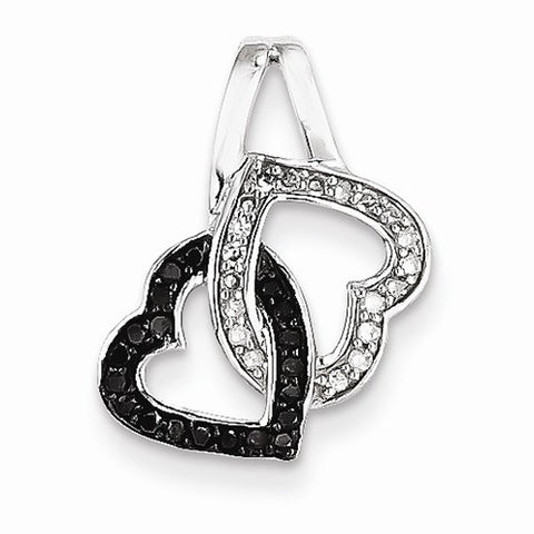 14k White Gold Black & White Diamond Heart Pendant, Quality AA (G-H Color, SI1-SI2 Clarity, 0.2 cttw)