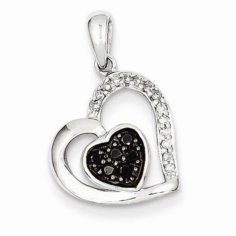 14k White Gold Black & White Diamonds Pendant, Quality AA (G-H Color, SI1-SI2 Clarity, 0.16 cttw)