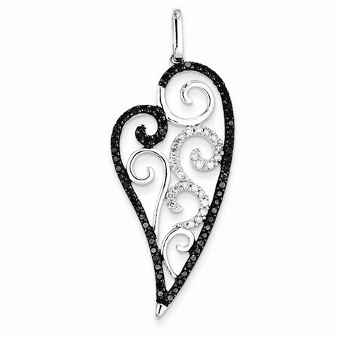 14k White Gold Black & White Diamond Heart Pendant, Quality AA (G-H Color, SI1-SI2 Clarity, 0.75 cttw)
