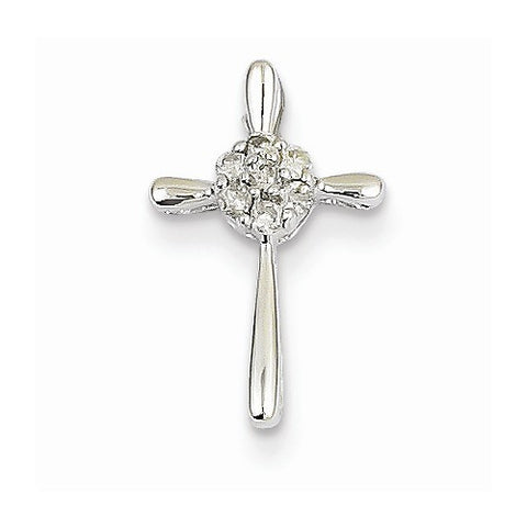 14k White Gold Diamond Cross Pendant, Quality AA (G-H Color, SI1-SI2 Clarity, 0.09 cttw)
