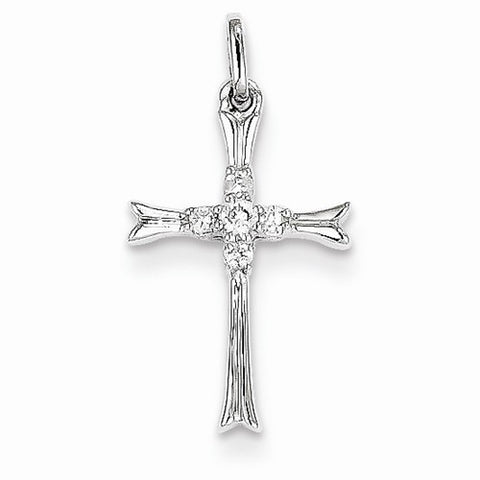 14k White Gold Diamond Cross Pendant, Quality AA (G-H Color, SI1-SI2 Clarity, 0.08 cttw)