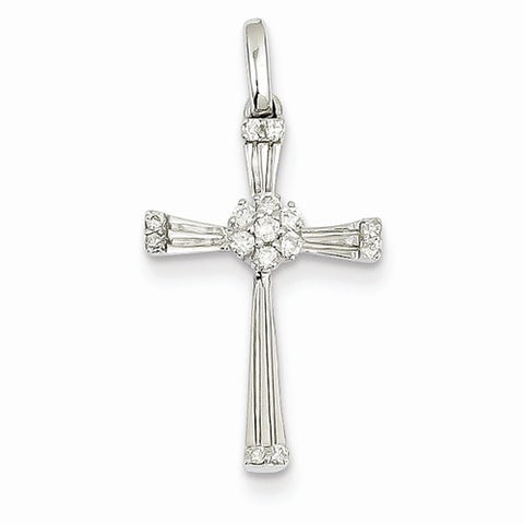14k White Gold Diamond Cross pendant, Quality AA (G-H Color, SI1-SI2 Clarity, 0.14 cttw), Pretty Pendants for Necklace