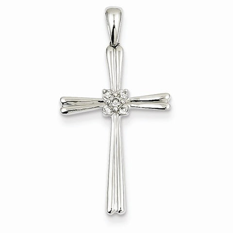 14k White Gold Diamond Cross pendant, Quality AA (G-H Color, SI1-SI2 Clarity, 0.06 cttw), Lovely Pendants for Necklace