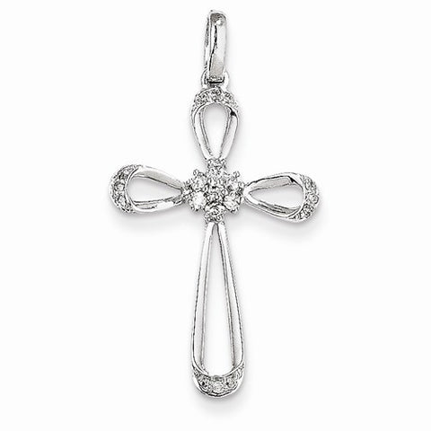 14k White Gold Diamond Cross Pendant, Quality AA (G-H Color, SI1-SI2 Clarity, 0.13 cttw)