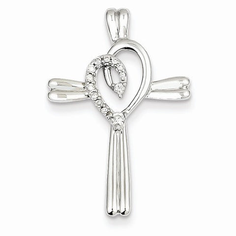 14k White Gold Diamond Heart Cross Pendant, Quality AA (G-H Color, SI1-SI2 Clarity)