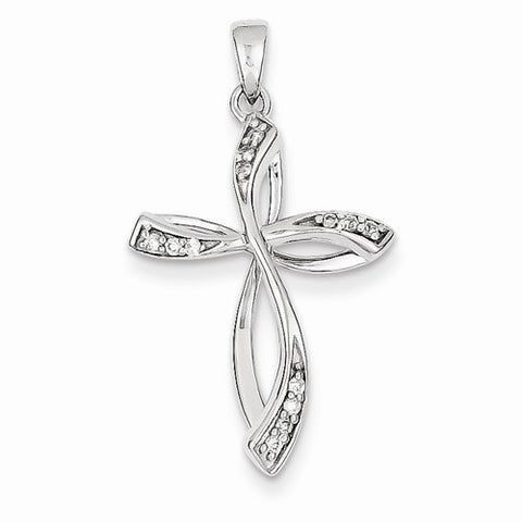 14k White Gold Diamond Cross pendant, Quality A (G-I Color, SI2 Clarity, 0.08 cttw), Classy Pendants for Necklace