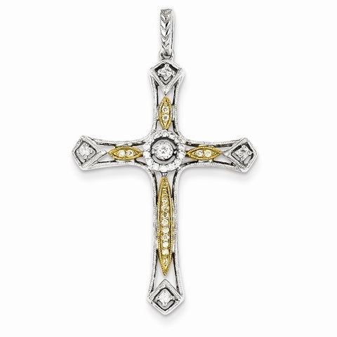 14k Gold Two-tone Diamond Cross Pendant, Quality AA (G-H Color, SI1-SI2 Clarity, 0.2 cttw)