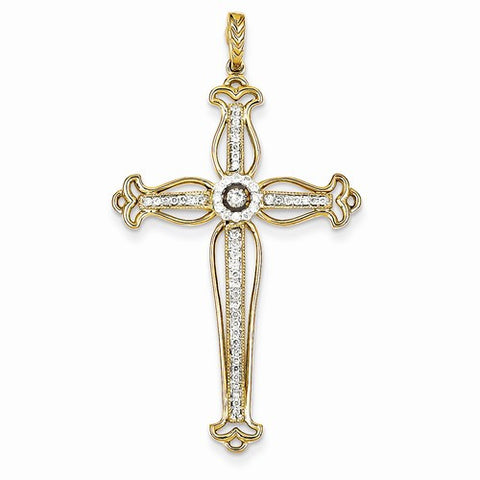 14k Yellow Gold Diamond Cross Pendant, Quality AA (G-H Color, SI1-SI2 Clarity, 0.24 cttw)