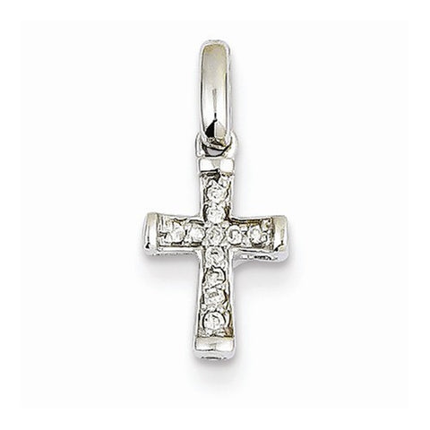 14k White Gold Small Diamond Latin Cross Pendant, Quality AA (G-H Color, SI1-SI2 Clarity)