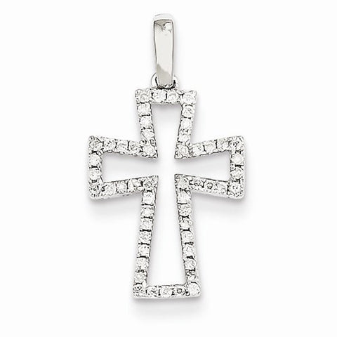 14k White Gold Diamond Cross pendant, Quality AA (G-H Color, SI1-SI2 Clarity, 0.17 cttw), Charm