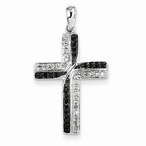 14k White Gold Black & White Diamond Cross Pendant, Quality AA (G-H Color, SI1-SI2 Clarity)