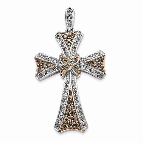 14k White Gold & Rhodium Diamond Cross Pendant, Quality AA (G-H Color, SI1-SI2 Clarity)