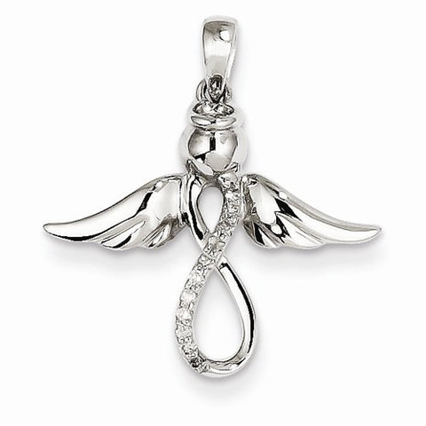 14k White Gold Diamond Angel Pendant, Quality AA (G-H Color, SI1-SI2 Clarity, 0.05 cttw)