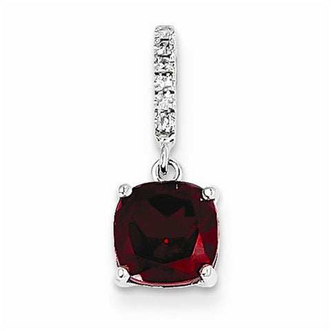 14k White Gold Diamond and Garnet pendant, Dazzling Pendants for Necklace