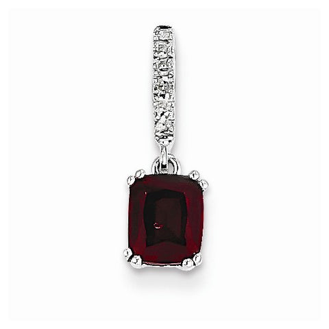 14k White Gold Diamond and Garnet pendant, Fine Pendants for Necklace
