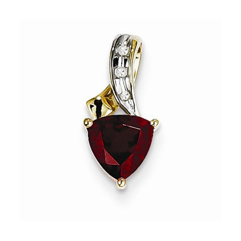 14k Gold Diamond and Garnet Trillion Pendant, Pendants for Necklace