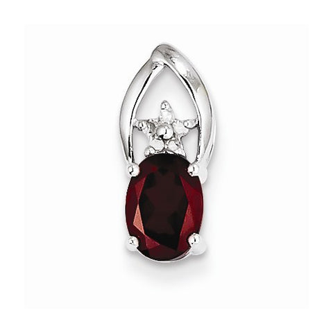 14k White Gold Diamond and Garnet Oval pendant, Pretty Pendants for Necklace