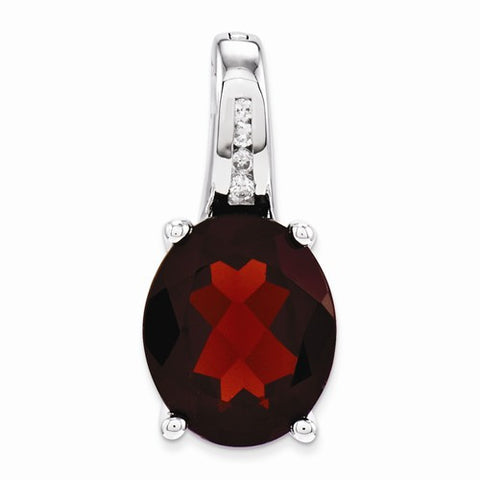 14k White Gold Diamond and Garnet Oval pendant, Appealing Pendants for Necklace