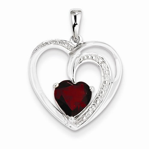 14k White Gold Diamond and Garnet Heart pendant, Pendants for Necklace