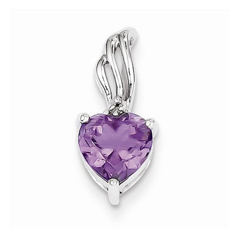 14k White Gold Diamond and Amethyst Heart Pendant, Delightful Pendants for Necklace