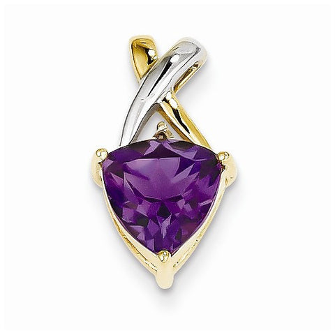 14k Gold & Rhodium Amethyst and White Topaz Trillion Pendant, Pendants for Necklace
