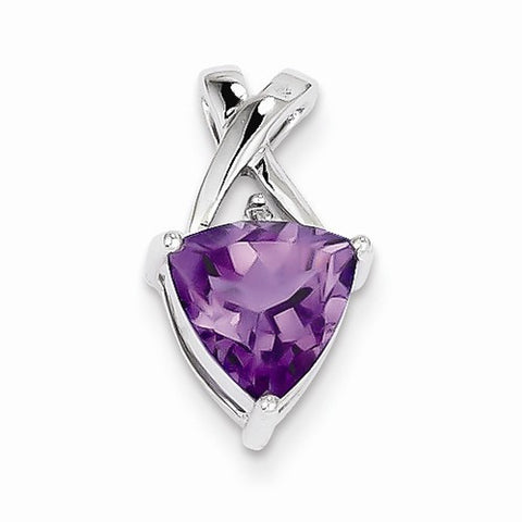 14k White Gold Amethyst and White Topaz Trillion Pendant, Pendants for Necklace