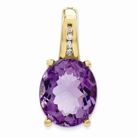 14k Gold Diamond and Amethyst Oval pendant, Gorgeous Pendants for Necklace