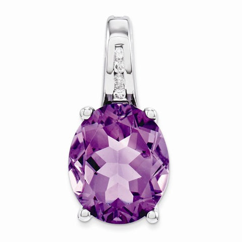 14k White Gold Diamond and Amethyst Oval pendant, Lovely Pendants for Necklace