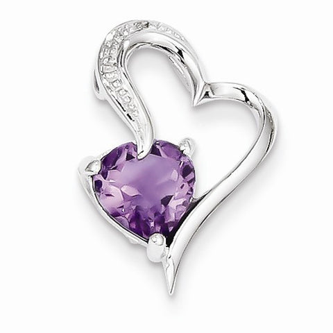 14k White Gold Diamond and Amethyst Heart pendant, Dazzling Pendants for Necklace
