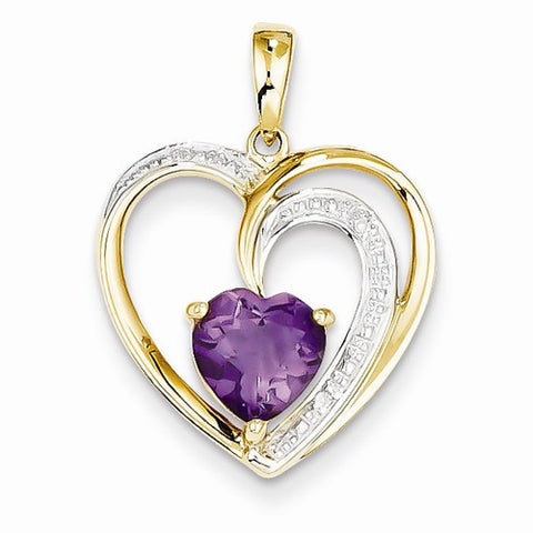 14k Gold Diamond and Amethyst Heart Pendant, Beautiful Pendants for Necklace