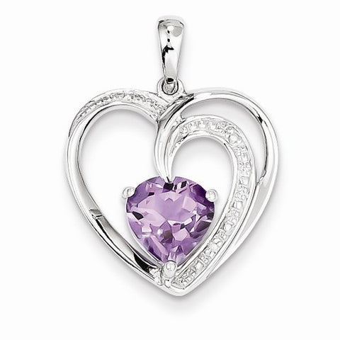 14k White Gold Diamond and Amethyst Heart Pendant, Delightful Pendants for Necklace