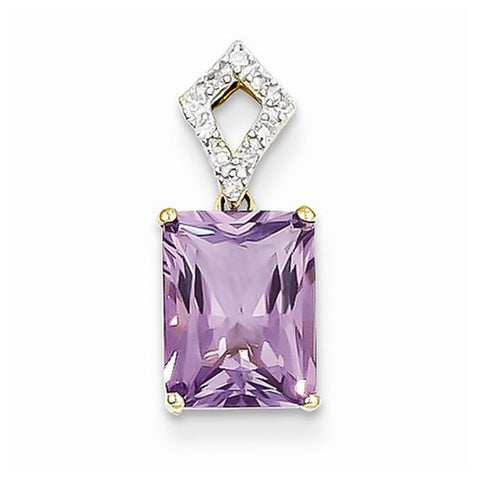 14k Gold Diamond and Amethyst Rectangle Pendant, Pendants for Necklace