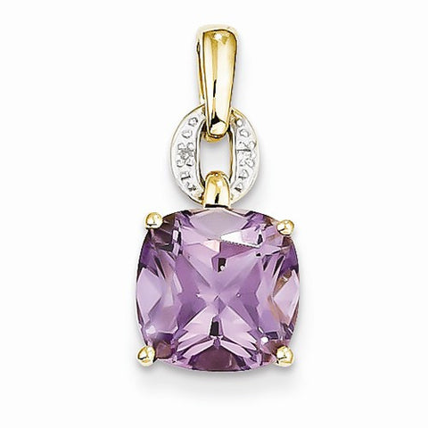 14k Gold Diamond and Amethyst Square Pendant, Pendants for Necklace