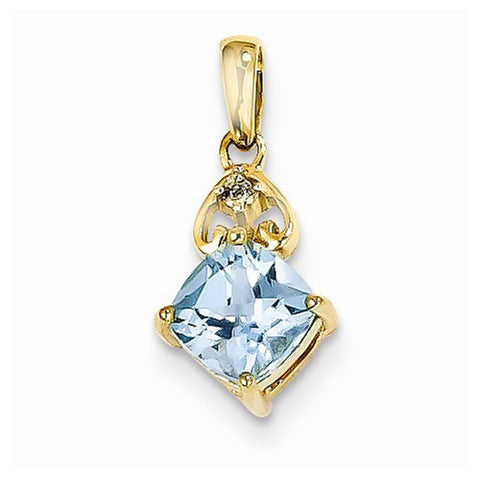 14k Gold Diamond and Light Swiss Blue Topaz Square Pendant, Pendants for Necklace