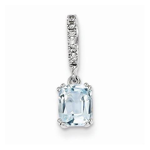 14k White Gold Diamond and Blue Topaz pendant, Stylish Pendants for Necklace