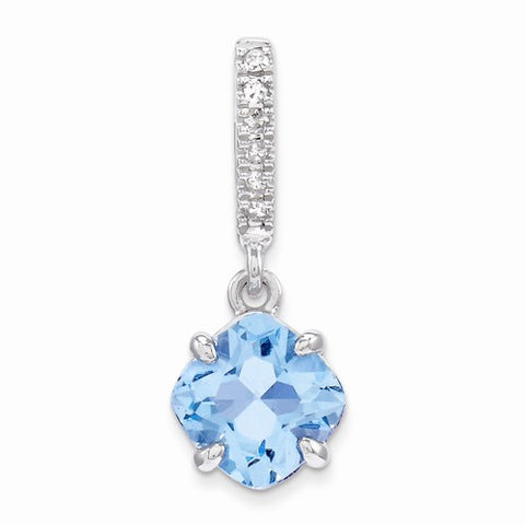 14k White Gold Diamond and Blue Topaz pendant, Alluring Pendants for Necklace