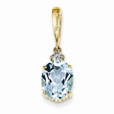 14k Gold Diamond and Blue Topaz Oval pendant, Beautiful Pendants for Necklace