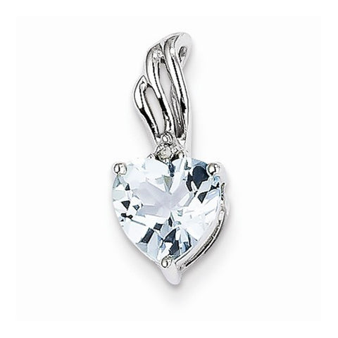 14k White Gold Diamond and Blue Topaz Heart pendant, Pretty Pendants for Necklace