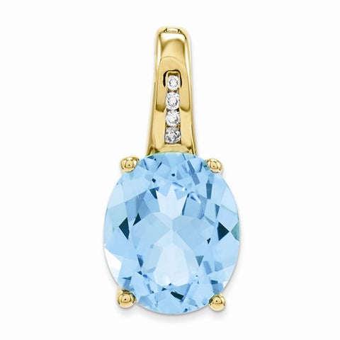 14k Gold Diamond and Blue Topaz Oval pendant, Gorgeous Pendants for Necklace