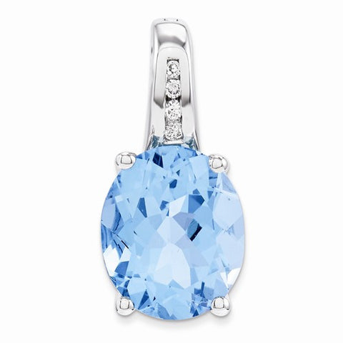 14k White Gold Diamond and Blue Topaz Oval pendant, Lovely Pendants for Necklace