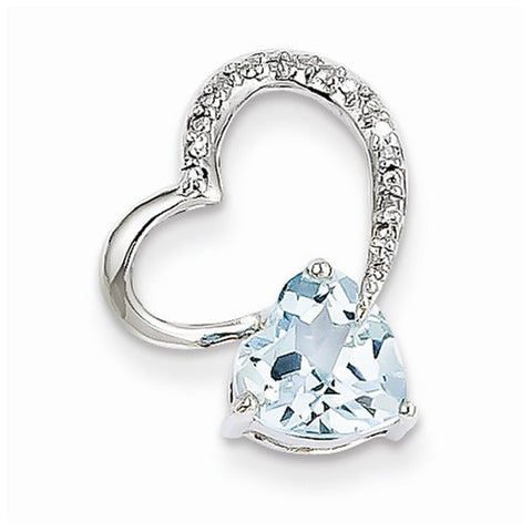 14k White Gold Diamond and Blue Topaz Heart pendant, Appealing Pendants for Necklace